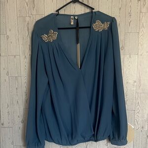 Kut from the Kloth Teal Blouse with Embellished Accents